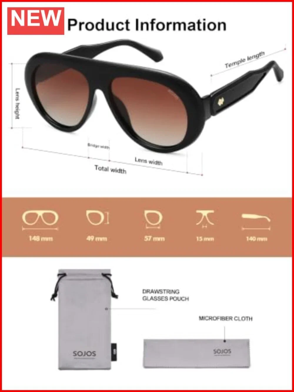 Oversized Polarized Aviator Sunglasses UV400 TAC Lens Unisex